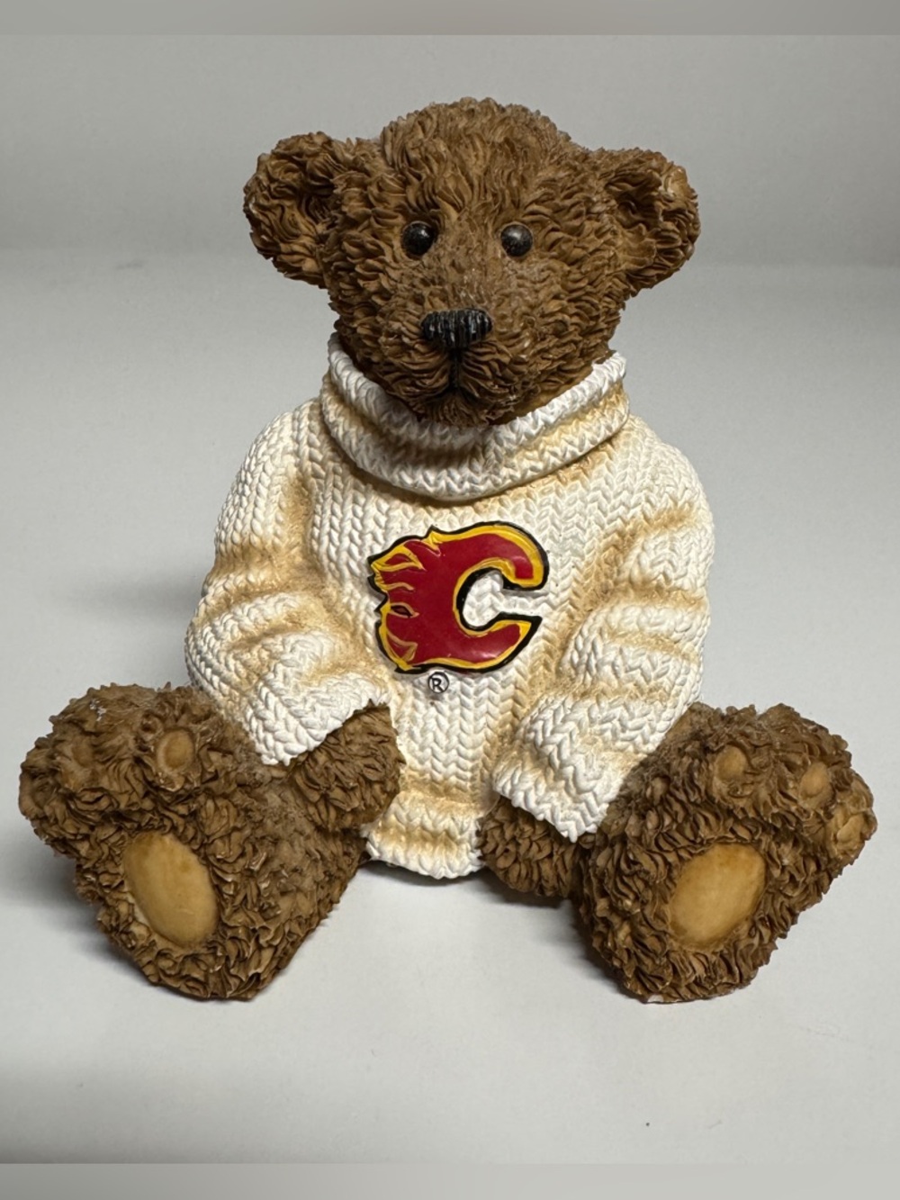 NHL Calgary Flames Logo Bear Figurine with Brown Fur